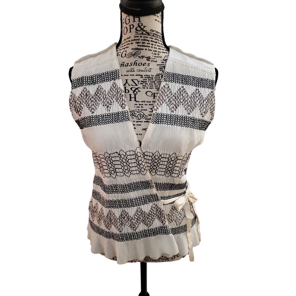 Vintage Tory Burch Pleated Wrap Tie Vest, Size 2 | Rare!